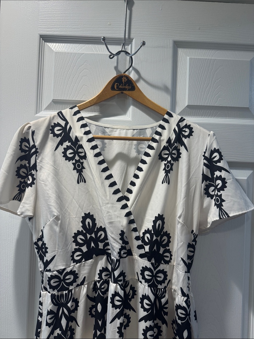 White and Black Embroidered Bohemian Neck Maxi Dress - Picture 2 of 8